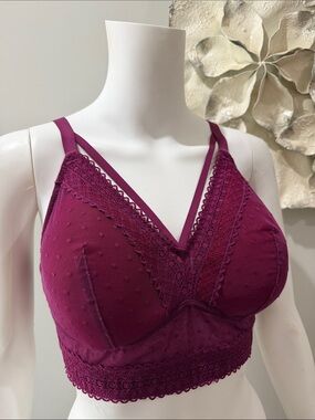 2/$28 Parfait Adriana Lace Bralette 32G Plum Wireless Full Figure Bra